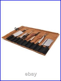 Leather Knife Roll Storage Bag 10 pocket with Tool Pouch, Chef Knife Case Roll