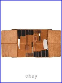 Leather Knife Roll Storage Bag 10 pocket with Tool Pouch, Chef Knife Case Roll