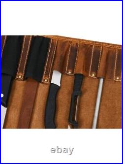 Leather Knife Roll Storage Bag 10 pocket with Tool Pouch, Chef Knife Case Roll