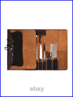 Leather Knife Roll Storage Bag 10 pocket with Tool Pouch, Chef Knife Case Roll