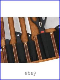 Leather Knife Roll Storage Bag 10 pocket with Tool Pouch, Chef Knife Case Roll