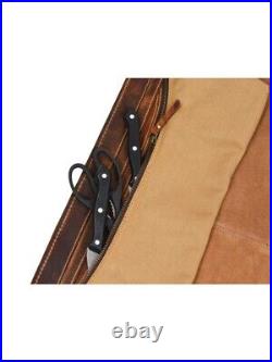 Leather Knife Roll Storage Bag 10 pocket with Tool Pouch, Chef Knife Case Roll