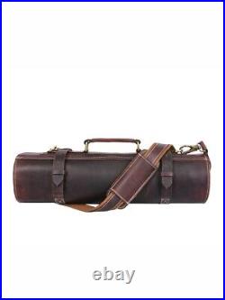 Leather Knife Roll Storage Bag 10 pocket with Tool Pouch, Chef Knife Case Roll