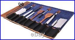 Leather Knife Roll Storage Bag, Elastic and Expandable 10 Pockets