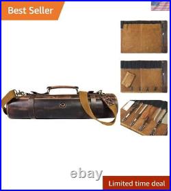 Leather Knife Roll Storage Bag, Elastic and Expandable 10 Pockets, Adjustable