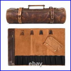 Leather Knife Roll Storage Bag, Elastic and Expandable 10 Pockets, Adjustable Leather Knife Roll Storage Bag, Elastic and Expandable 10 Pockets, Adjustable