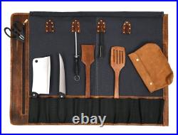 Leather Knife Roll Storage Bag, Elastic and Expandable 10 Pockets, Adjustable Leather Knife Roll Storage Bag, Elastic and Expandable 10 Pockets, Adjustable