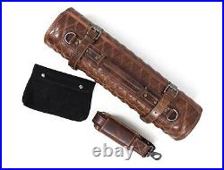 Leather Knife Roll Storage Bag, Elastic and Expandable 10 Pockets, Adjustable