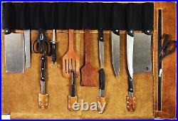 Leather Knife Roll Storage Bag, Elastic and Expandable 10 Pockets, Adjustable