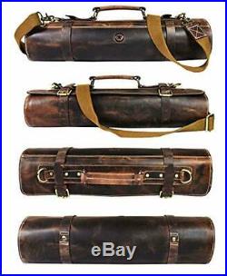 Leather Knife Roll Storage Bag Elastic and Expandable 10 Pockets Adjustable