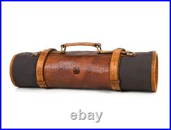 Leather Knife Roll Storage Bag, Elastic and Expandable 10 Pockets, Adjustable Leather Knife Roll Storage Bag, Elastic and Expandable 10 Pockets, Adjustable