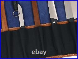 Leather Knife Roll Storage Bag, Elastic and Expandable 10 Pockets, Adjustable