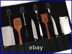Leather Knife Roll Storage Bag, Elastic and Expandable 10 Pockets, Adjustable