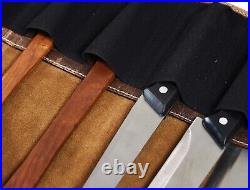 Leather Knife Roll Storage Bag, Elastic and Expandable 10 Pockets, Adjustable