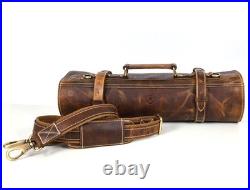 Leather Knife Roll Storage Bag, Elastic and Expandable 10 Pockets, Adjustable Leather Knife Roll Storage Bag, Elastic and Expandable 10 Pockets, Adjustable