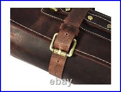 Leather Knife Roll Storage Bag, Elastic and Expandable 10 Pockets, Adjustable