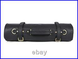 Leather Knife Roll Storage Bag, Elastic and Expandable 10 Pockets, Adjustable