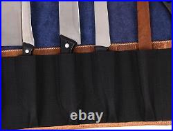 Leather Knife Roll Storage Bag Elastic and Expandable 10 Pockets Adjustable/D