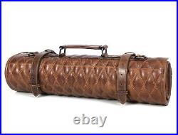 Leather Knife Roll Storage Bag Elastic and Expandable 10 Pockets Adjustable/D