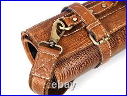 Leather Knife Roll Storage Bag Elastic and Expandable 10 Pockets Adjustable/D