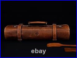 Leather Knife Roll Storage Bag Elastic and Expandable 10 Pockets Adjustable/D