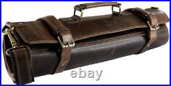 Leather Knife Roll Storage Bag Elastic and Expandable 11 Pockets with Tool Leather Knife Roll Storage Bag Elastic and Expandable 11 Pockets with Tool