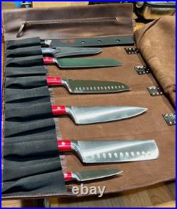 Leather Knife Roll Storage Bag Elastic and Expandable 11 Pockets with Tool Leather Knife Roll Storage Bag Elastic and Expandable 11 Pockets with Tool