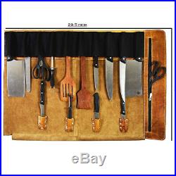 Leather Knife Roll Storage Bag Travel-Friendly Chef Knife Case Roll 10 Pockets