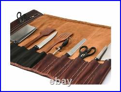 Leather Knife Roll Storage Bag Travel-Friendly Chef Knife Case Roll (VINTAGE)