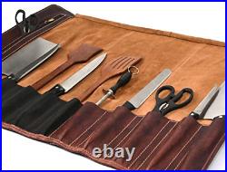 Leather Knife Roll Storage Bag Travel-Friendly Chef Knife Case Roll VINTAGE