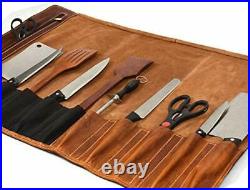 Leather Knife Roll Storage Bag Travel-Friendly Chef Knife Case Roll WALNUT