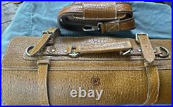 Leather Storage Bag, Expandable, 10 Pockets, Adjustable Shoulder Strap, Caramel