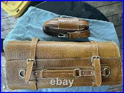 Leather Storage Bag, Expandable, 10 Pockets, Adjustable Shoulder Strap, Caramel