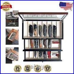 Lockable Walnut Knife Storage Case with Glass Top Perfect Gift for Collectors Lockable Walnut Knife Storage Case with Glass Top Perfect Gift for Collectors