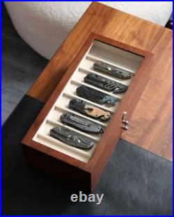Lockable Walnut Knife Storage Case with Glass Top Perfect Gift for Collectors Lockable Walnut Knife Storage Case with Glass Top Perfect Gift for Collectors
