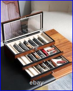 Lockable Walnut Knife Storage Case with Glass Top Perfect Gift for Collectors Lockable Walnut Knife Storage Case with Glass Top Perfect Gift for Collectors