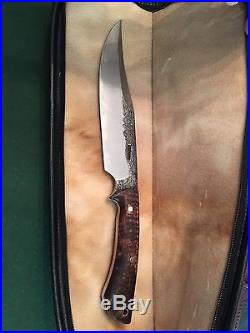 Lon Humphrey Gunfighter Bowie Knife Dark Curly Maple NEW Soft Storage Case