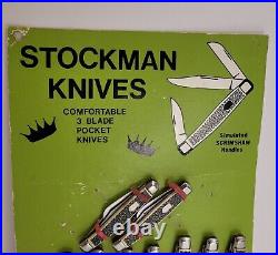 Lot Of 9 Vintage Store Display 3 Blade Stag Stockman Pocket Knives on Card NOS