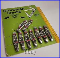 Lot Of 9 Vintage Store Display 3 Blade Stag Stockman Pocket Knives on Card NOS