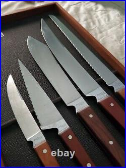 Lot of 5 vintage ECKO FLINT knifes 50's/60'S. W display storage case full tang