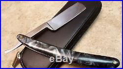 MAXAM Black Marble Handle Folding Blade Straight Razor Knife +Soft Storage Case