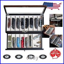 Modern Dust-Proof Knife Display Case for 15-17 Folding Knives in Walnut Finish Modern Dust-Proof Knife Display Case for 15-17 Folding Knives in Walnut Finish
