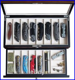 Modern Dust-Proof Knife Display Case for 15-17 Folding Knives in Walnut Finish Modern Dust-Proof Knife Display Case for 15-17 Folding Knives in Walnut Finish