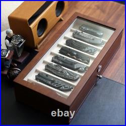 Modern Dust-Proof Knife Display Case for 15-17 Folding Knives in Walnut Finish Modern Dust-Proof Knife Display Case for 15-17 Folding Knives in Walnut Finish