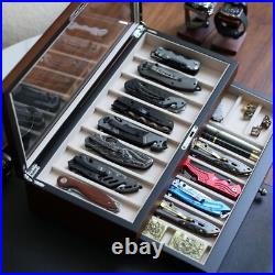Modern Dust-Proof Knife Display Case for 15-17 Folding Knives in Walnut Finish Modern Dust-Proof Knife Display Case for 15-17 Folding Knives in Walnut Finish