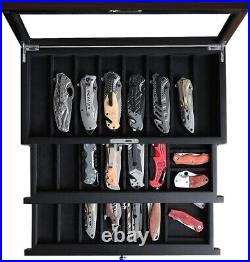 Modern Three-Tier Ebony Knife Organizer with Glass Window Gift for Collectors