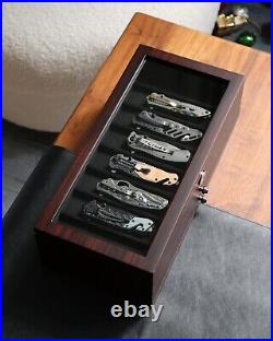 Modern Three-Tier Ebony Knife Organizer with Glass Window Gift for Collectors