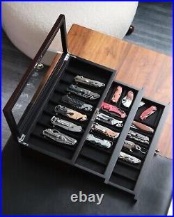 Modern Three-Tier Ebony Knife Organizer with Glass Window Gift for Collectors