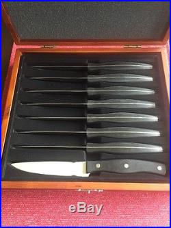 New Chicago Cutlery 8 Piece Steak Knife Set Black With Wooden Storage Case
