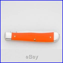 Orange Synthetic Trapper Pocket Knife Both Blades Fold Into Handle Storage New
